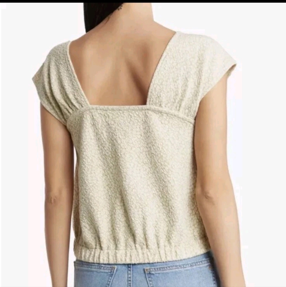 Madewell Micro Leopard Textured Button-Front Crop Top | L | Summer Cream Gr En - Picture 3 of 9